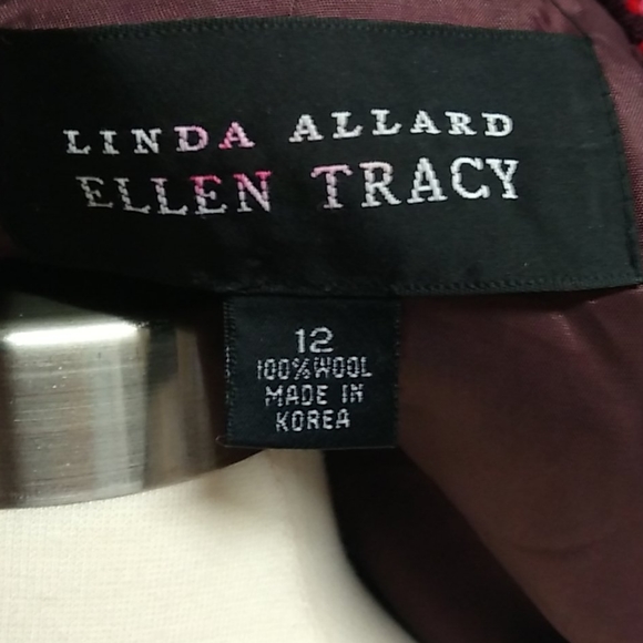 Linda Allard Ellen Tracy 100% Wool Belted Polkadot Burgundy Red Trench Coat 12 - Picture 9 of 11